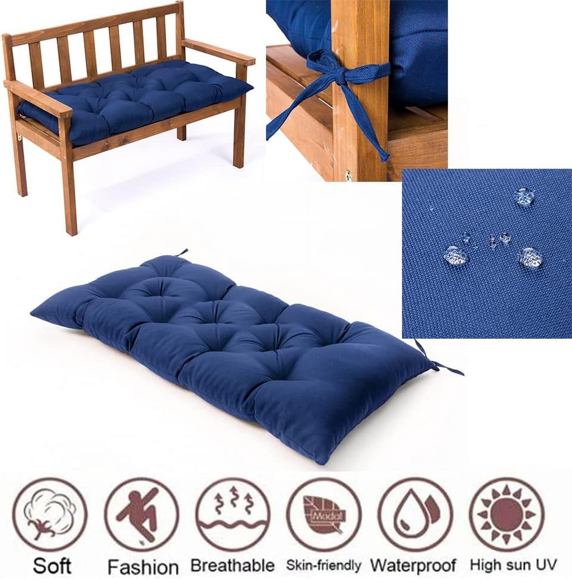 Tupukom Outdoor/Indoor Bench Cushion Waterproof Non-Slip Patio Swing Bench Cushion with Ties Patio Lounge Chair Cushion, Summer,40x20 Inch
