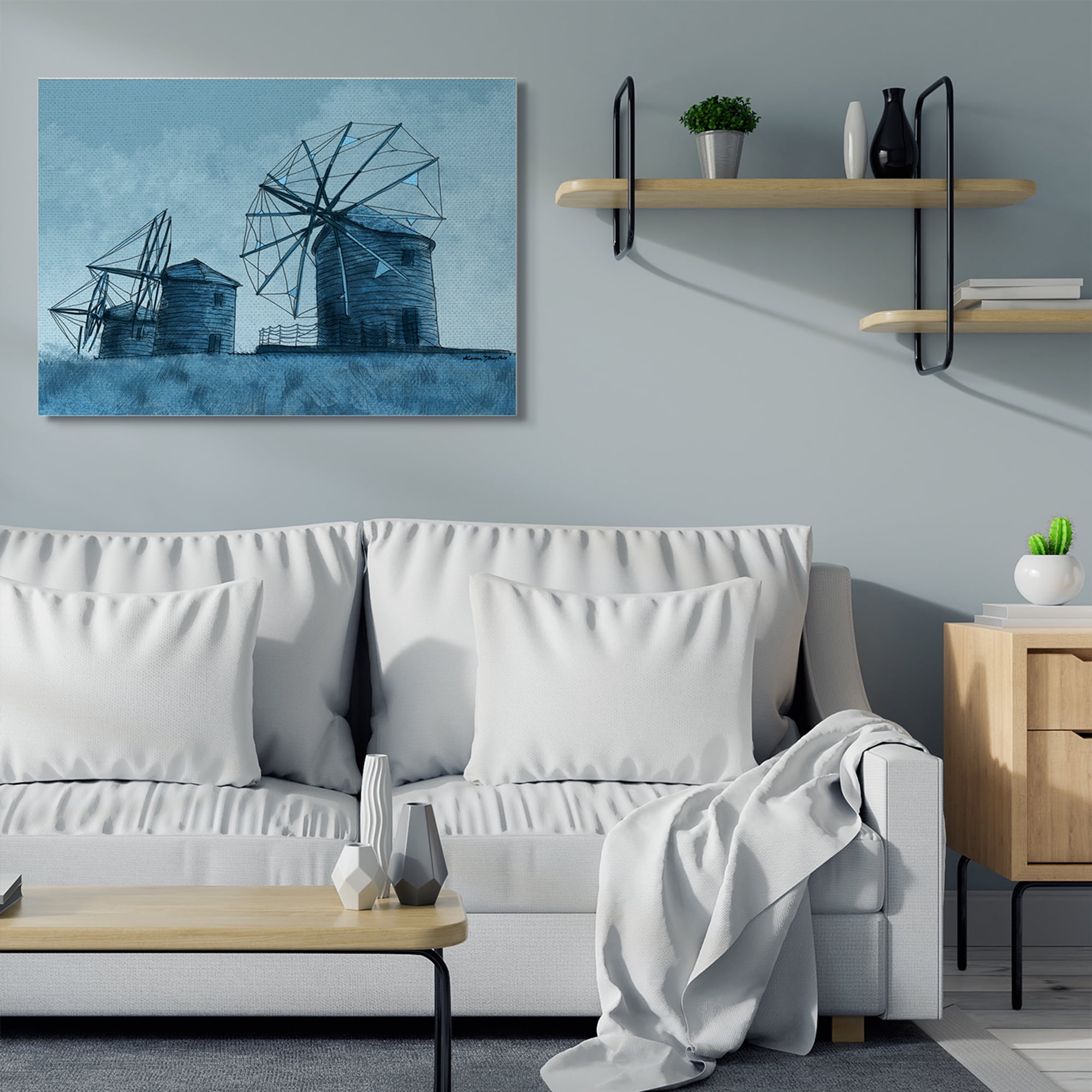 Stupell Home Décor Windmill Blue Farm Landscape Painting Canvas Wall Art by Karen Dreyfus