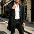 thumbnail image 3 of FRSASU Men's Trench Coat Slim Fit Single Breasted Long Windbreaker Jacket Classic Lapel Casual Overcoat with Side Pockets Black, 3 of 9