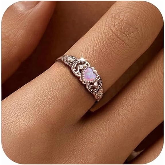 Opal Heart Ring for Women 925 Sterling Silver Hollow Butterfly Ring Purple Heart Cut Opal Cubic Zirconia Promise Ring for Her Jewelry Birthday Wedding Prom Gifts for Mom Daughter