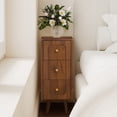 thumbnail image 2 of WIRRYTOR Modern Rounded Corner Narrow Nightstand with 3 Drawers, Slim Bedside Table with Tapered Legs, Walnut Accent End Table, 2 of 9