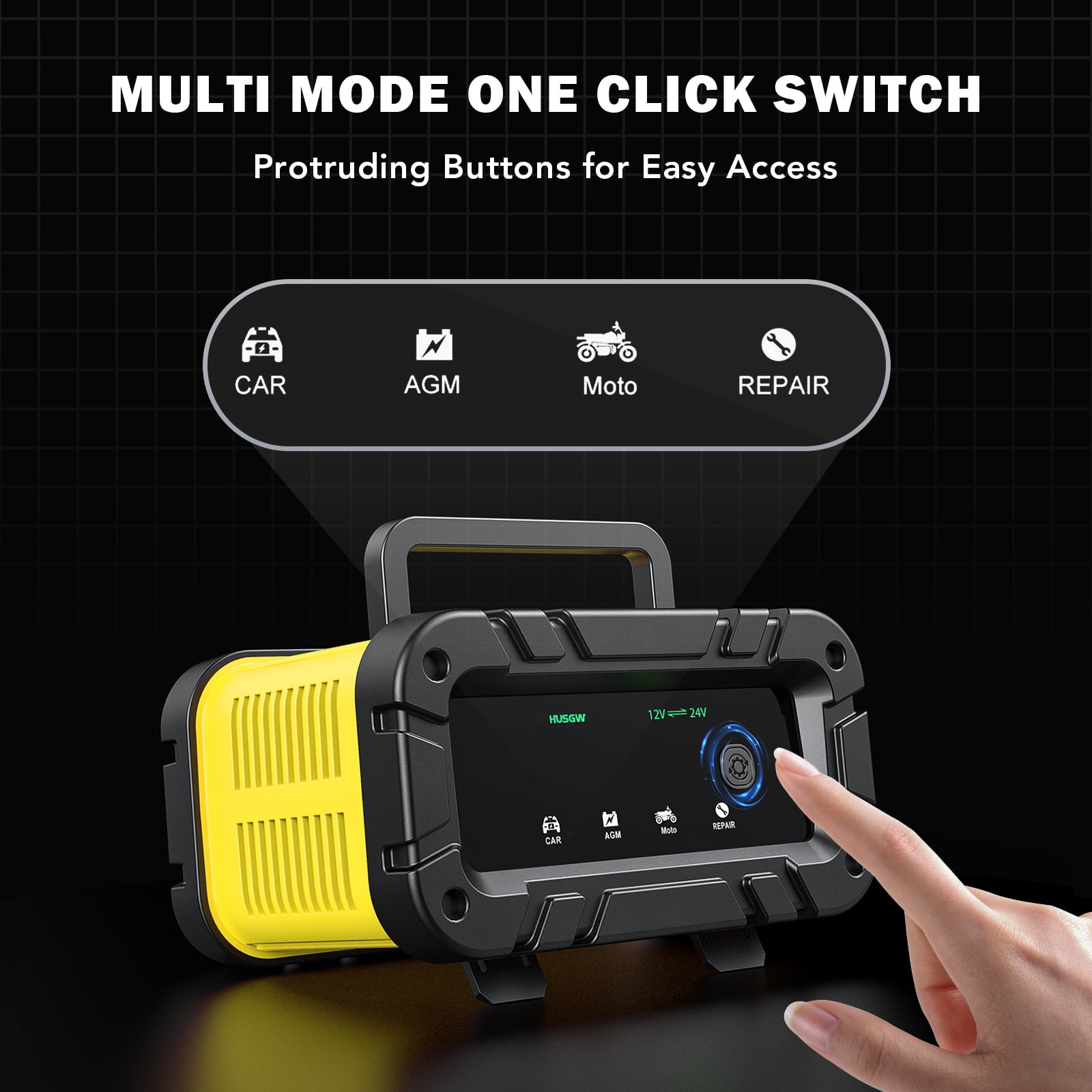 HUSGW 12V 20A /24V 10A Battery Charger, Fully-Automatic Smart Car Battery Charger, Compatible with Lead-Acid & LiFePO4 Lithium Iron Phosphate Batteries for Cars and Motorcycles