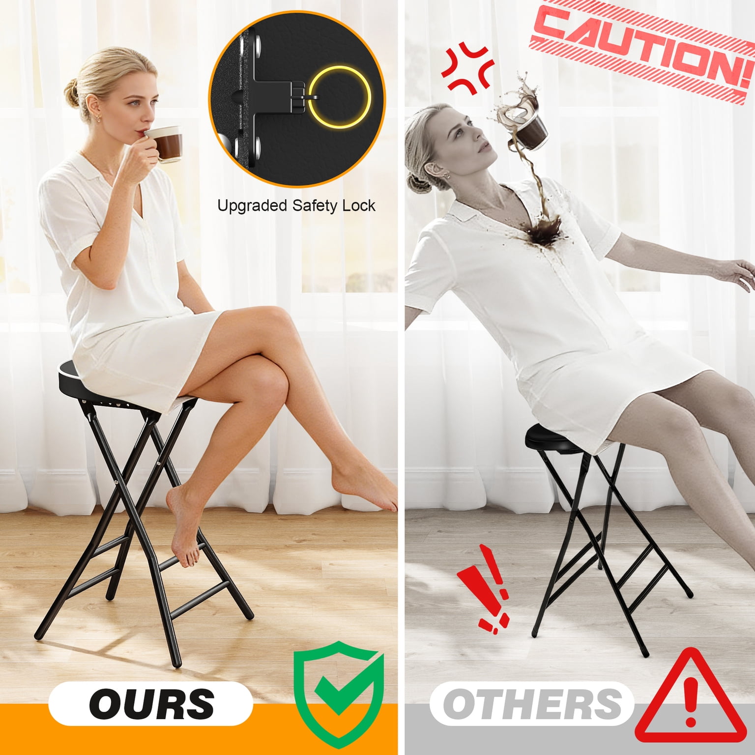 26 inch Height Folding Stool, 400 lbs Capacity, Faux Leather Seat for Outdoor, Camping