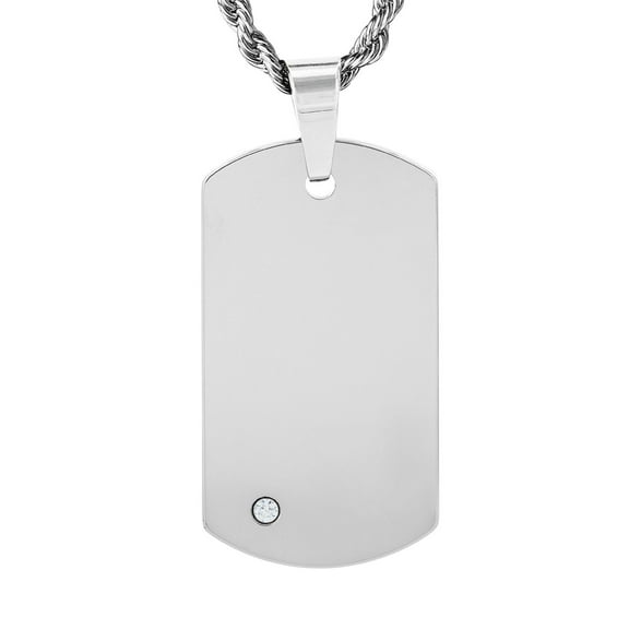 Crucible Jewelry Men's Cubic Zirconia Tungsten Carbide Dog Tag Necklace