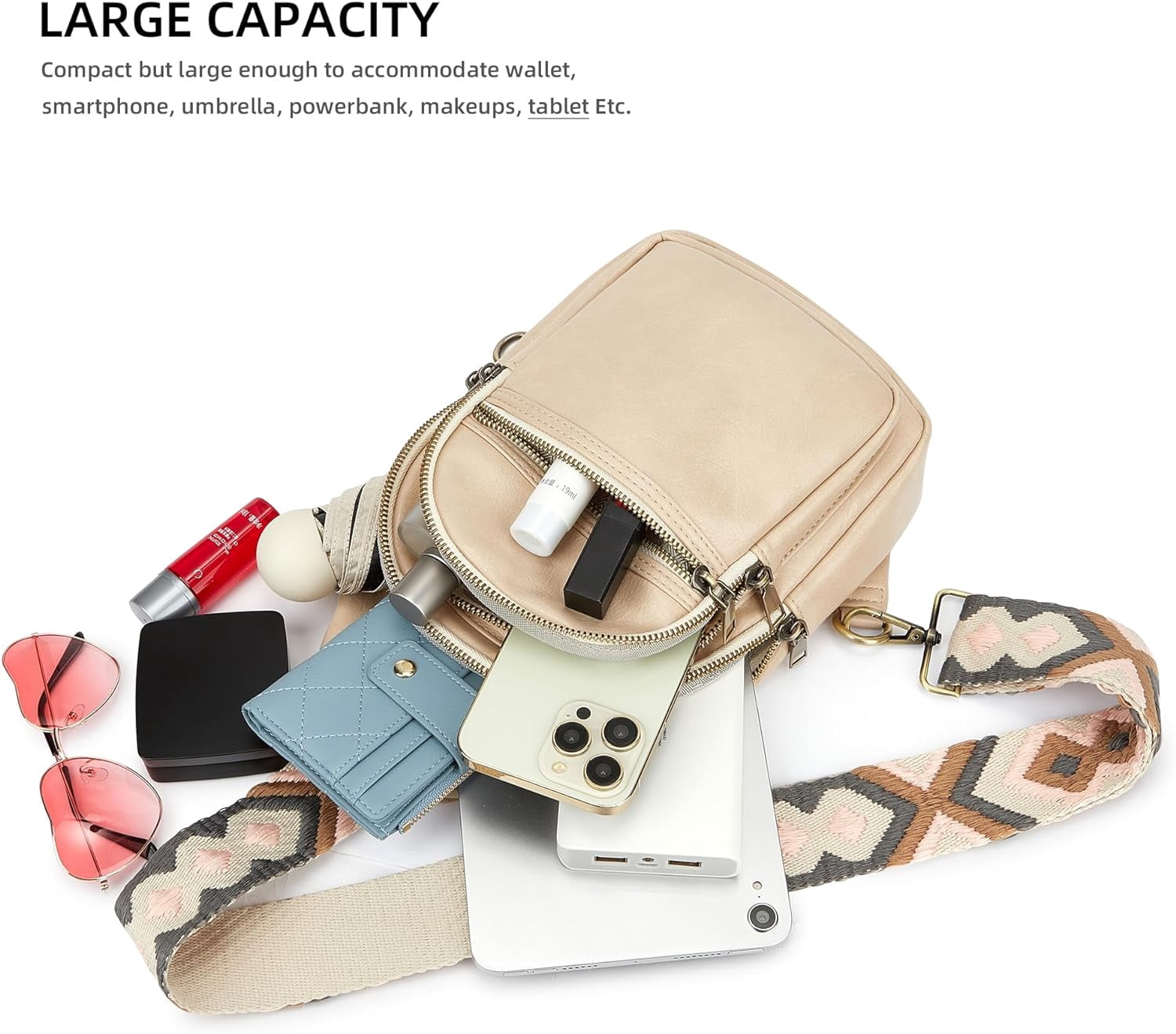 Women's Vegan Leather Sling Bag Packs Small Zipper Crossbody Chest Backpacks