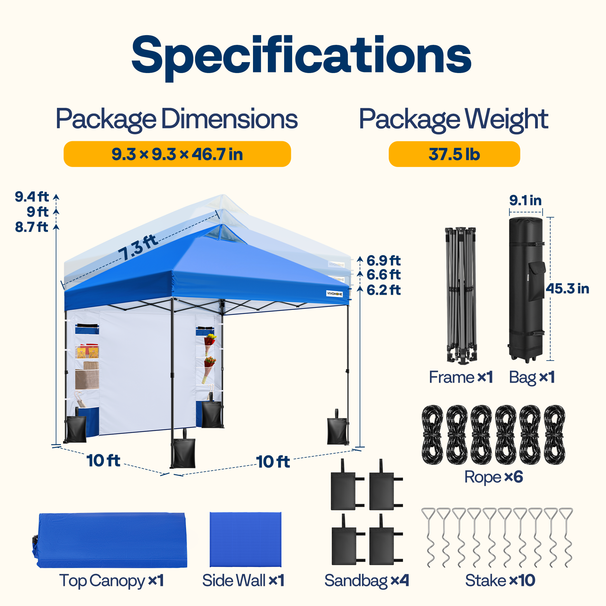 SPECSTAR 10x10 Pop-Up Instant Canopy, Blue photo 4