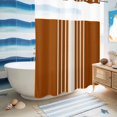 thumbnail image 5 of No Hook Shower Curtain, Burnt Orange Beige Striped Shower Curtains for Bathroom with See Through Top Window, Modern Farmhouse Retro Lines Waterproof & Washable Bath Curtain Stall 48"x72", 5 of 9