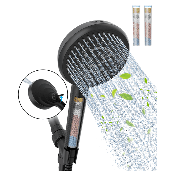 EMBATHER 10-Mode High Pressure Filtered Shower Head with Handheld, Detachable Handle, 71-Inch Shower Hose & 2 Replaceable Filters, Matte Black