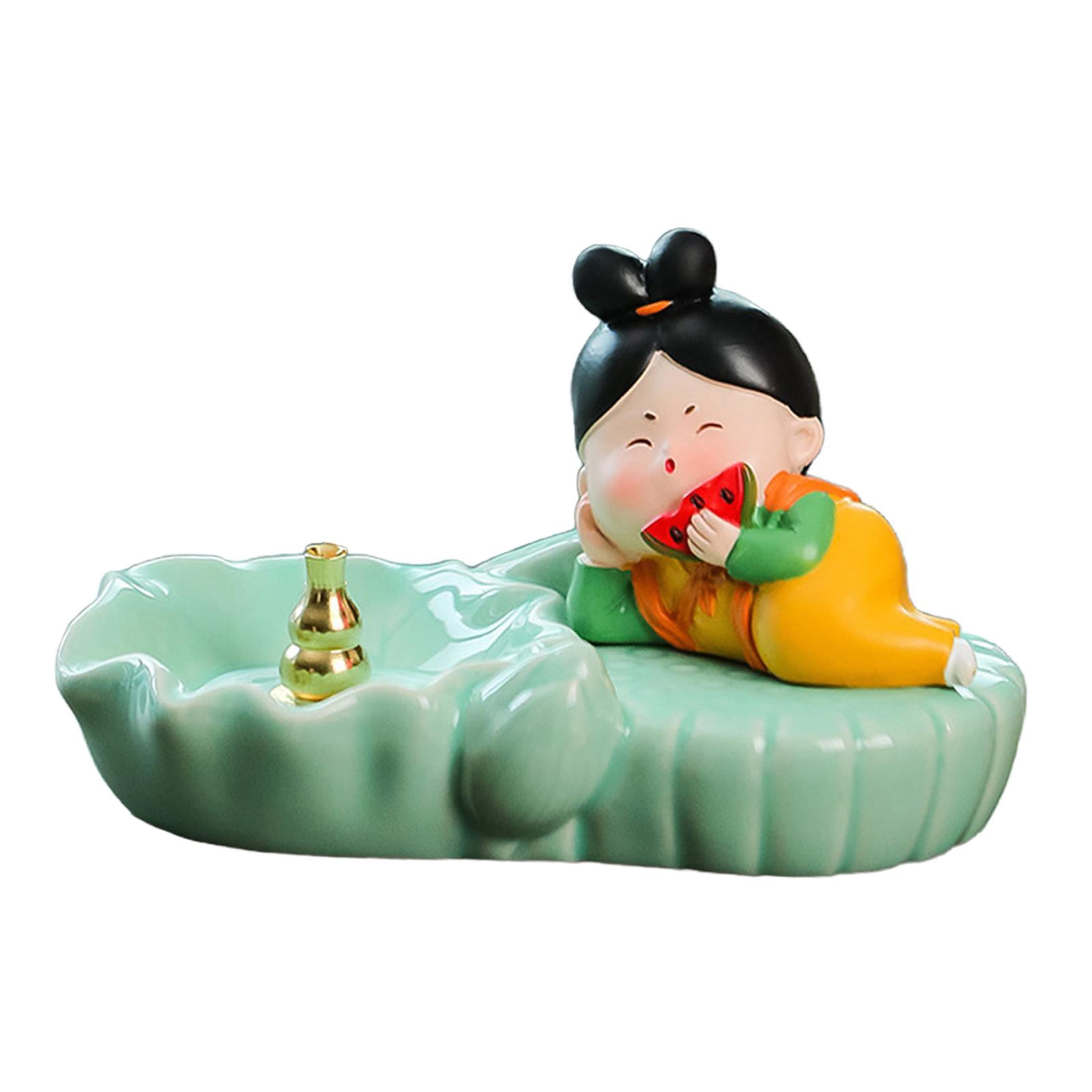 WLPZXP Coil Incense Burner Chinese Tang Girl Statue Incense Stick Holder for Farmhouse With Watermelon