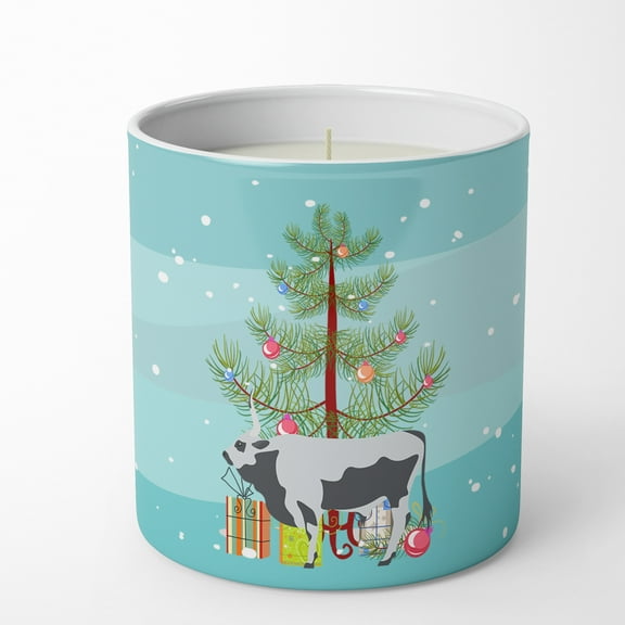 Hungarian Grey Steppe Cow Christmas 10 oz Decorative Soy Candle 3.25 in x 3.75 in