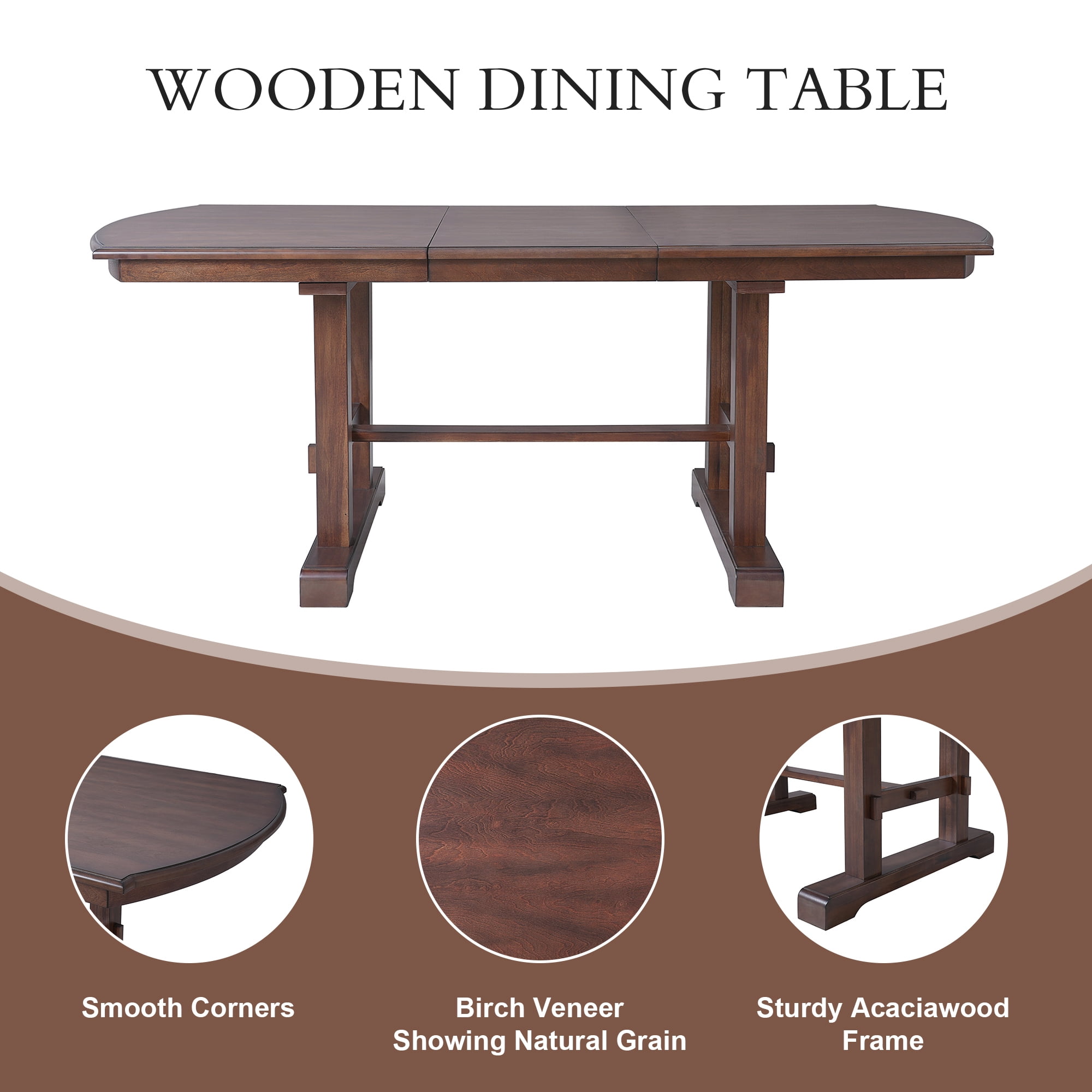 Euroco Dining Table, Extendable with Wood Frame, 78 inch Brown