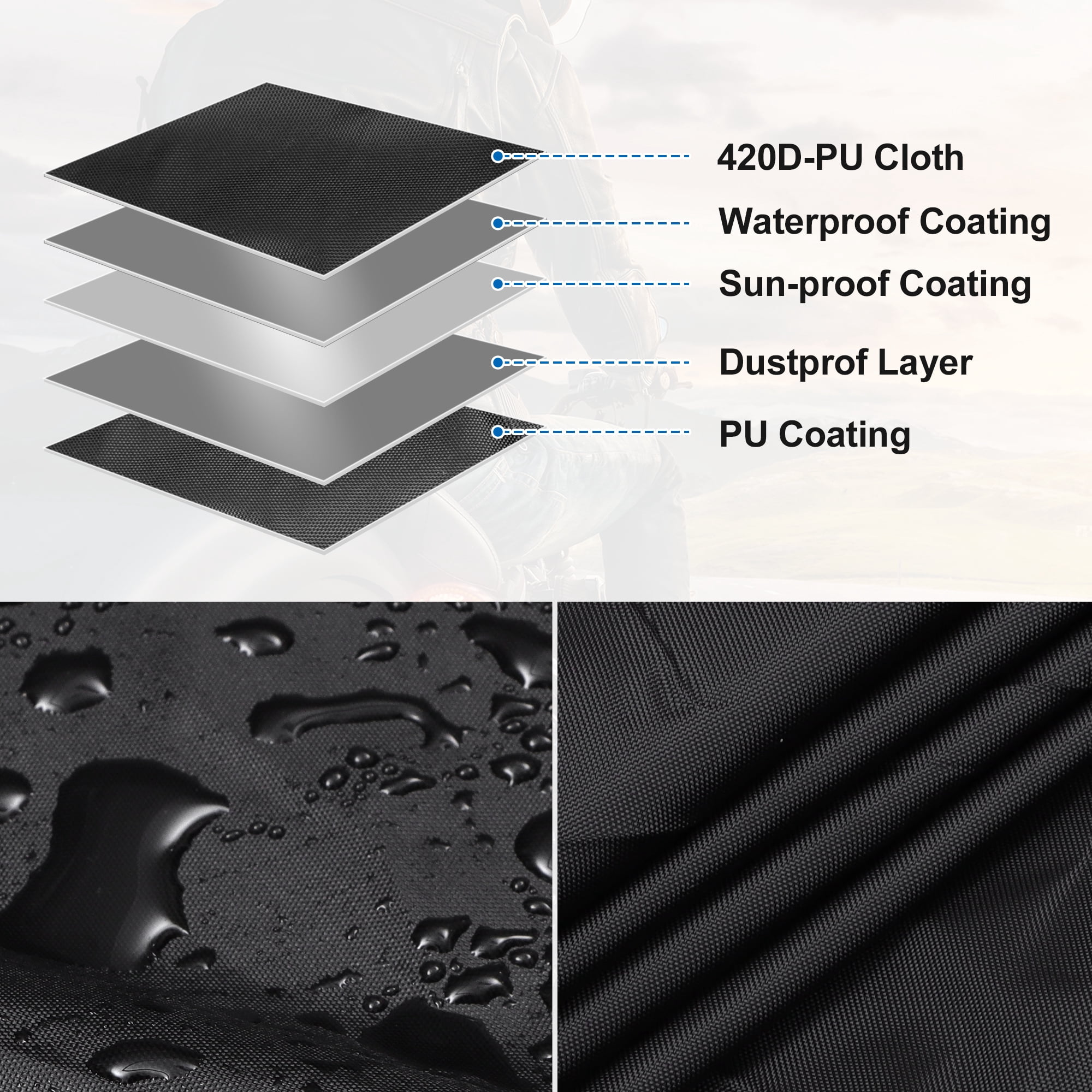 Motorcycle Cover Outdoor Waterproof Motorbike Cover Half Cover 420D-PU Black Protection Sun Rain Cover Fits 96.46"x41.34"x25.59"