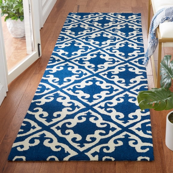 Safavieh Easy Care Jace Geometric Polyester Runner Rug, Navy/Ivory, 2'6" x 8'
