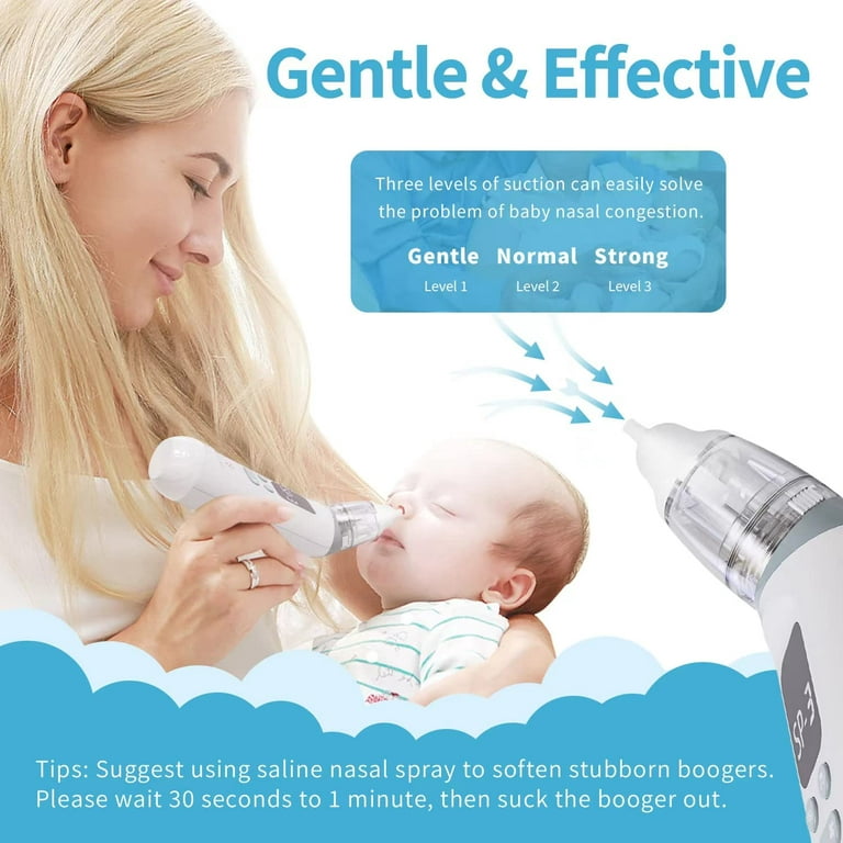 Hopebig Nasal Aspirator Baby Nose Sucker, Electric Baby Nose Sucker with  Adjustable 3 Levels Suction & 2 Size Nozzles with Music & Light Soothing