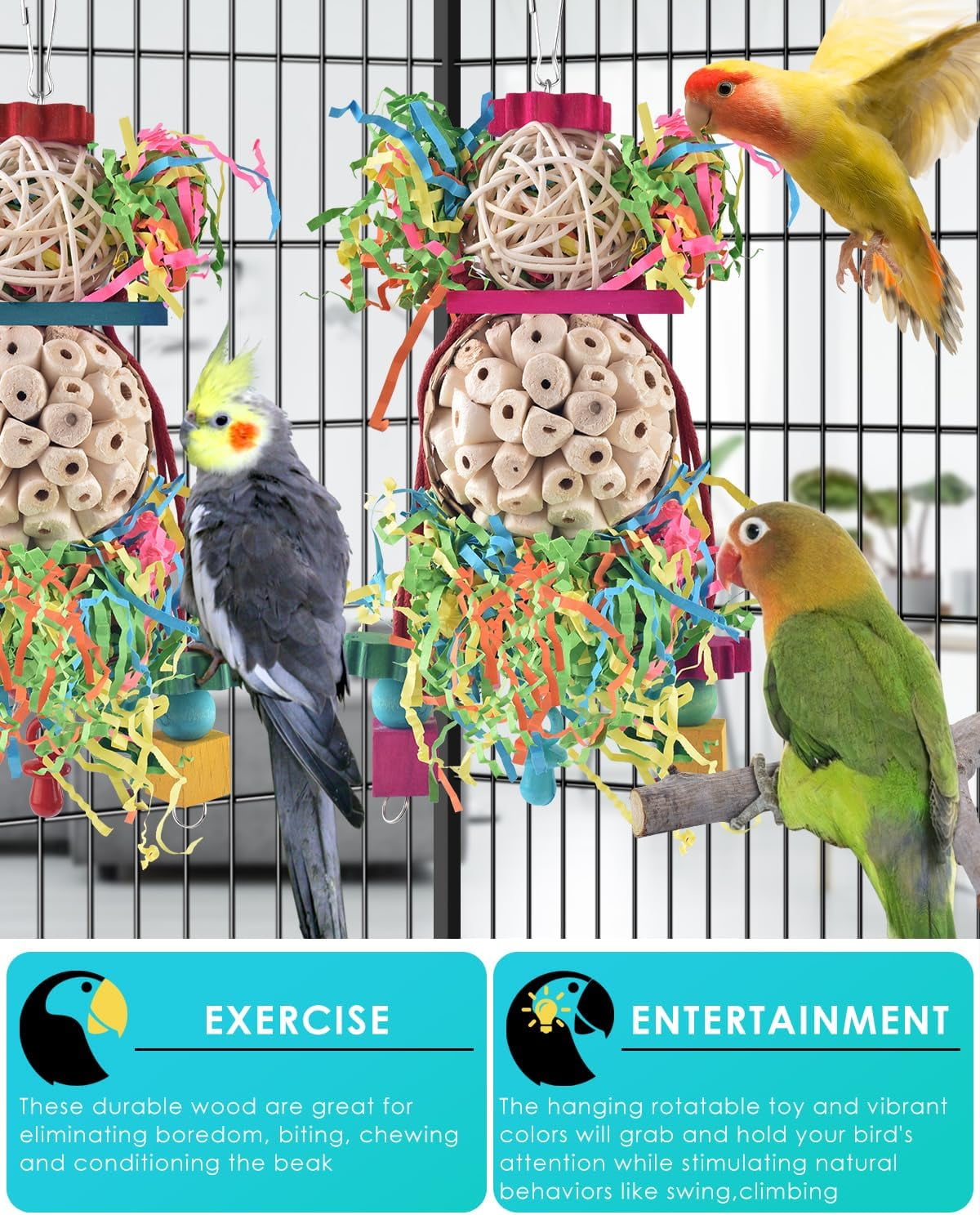 Bird Parrot Foraging Shredder Hanging Toys with Sola Balls and Pacifier