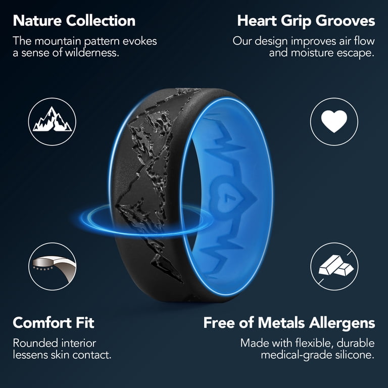 Pack De 4 Anillos De Silicona Para Hombre - Diseño Corazón Interior, 8 Mm Ancho, 2.2 Mm Grosor, Ajuste Cómodo