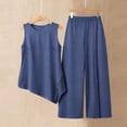 thumbnail image 7 of Zynoxe Womens Two Piece Linen Sets Elegant Button Tank Top Wide Leg Pants Plus Size Outfits Summer Business Casual Outfits with PocketsNavy2XL, 7 of 7