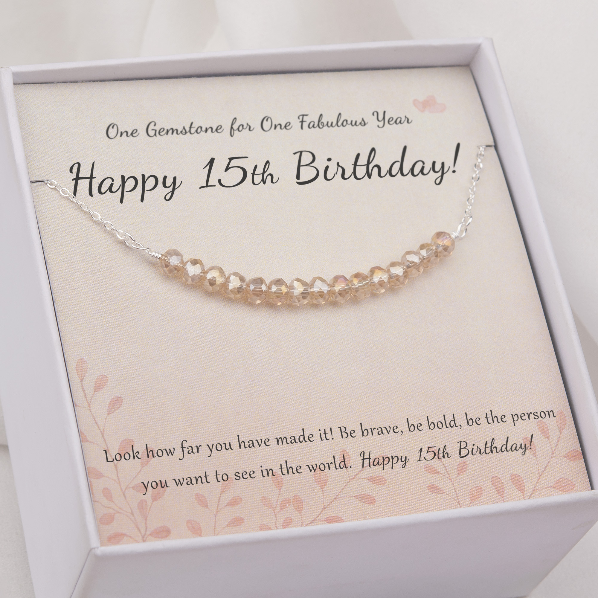 Anavia 15th Birthday Gift for Girl, 925 Sterling Silver 15 Beads Necklace With Card Gift for 15 Year Old Girl, Quinceanera Gifts for Girls