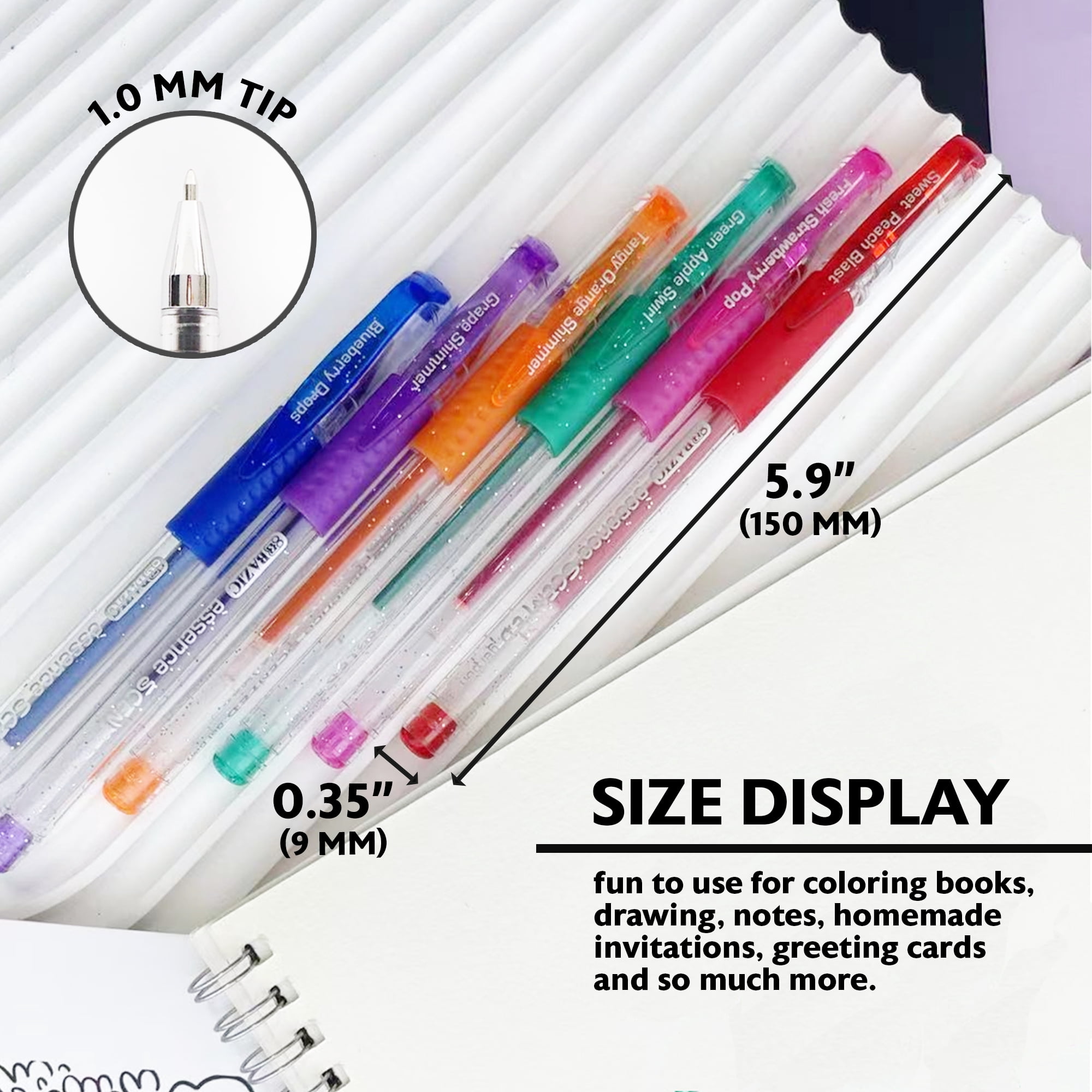 BAZIC Essence Scented Glitter Color Gel Pen, Comfort Grip (6/Pack), 24-Pack