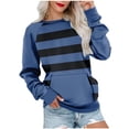 thumbnail image 3 of HVOBTTY Womens Long Sleeve Pullover Sweatshirt, Fall Tops for Women, Women's Casual Striped Print Crew Neck Raglan Sleeve Pocket Loose Sweatshirt Navy, XXL, 3 of 5