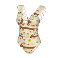 thumbnail image 4 of Yiaed Dachshund Dog And Flower Print Women's Ruffled One Piece Swimsuit V Neck Swimwear Slimming Monokini for Woman-XX-Large, 4 of 8