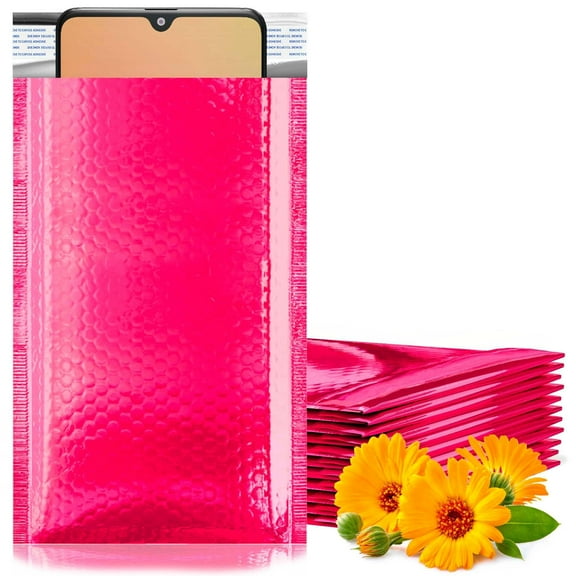 Pink Metallic Bubble Mailers, 4 x 7 Inches. Pack of 600 Bright Metallic Bubble Envelope. Self-Seal Foil Shipping Envelopes. Waterproof Poly Mailers Metallic for Small Business