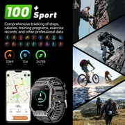 Mingdaln 2.1 AMOLED Men Military Smart watch,with Fitness Tracker/ Answer Make Calls /100+ Sport Modes/1ATM Waterproof, Mountain Travel Pedometer Watch fits for Android and Iphone Devices (Black)