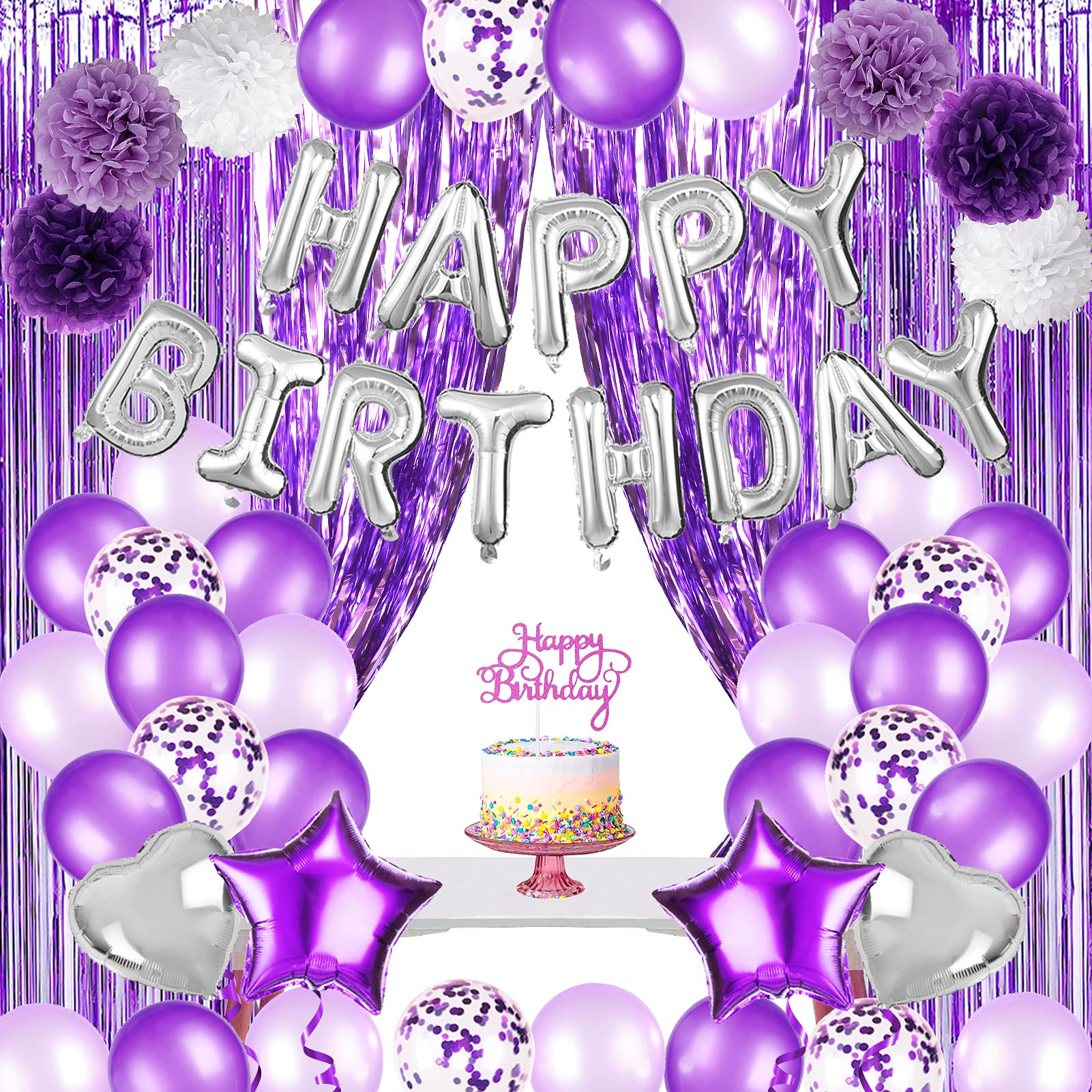 JOYYPOP Purple Birthday Decorations for Women or Girl,Purple Birthday