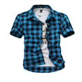 thumbnail image 2 of PENGXIANG T-Shirt à Manches Courtes à Carreaux Ajusté Décontracté d'Été pour Homme Chemises Boutonnées Hauts Tee Rouge m, 2 of 4