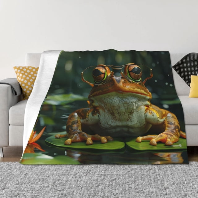 Fotbe Intellectual Frog Pond Manta de Franela con Estampado, Manta Ultrasuave para Cama, Sofá, Auto, Hipoalergénica y Antibolitas-40"x30"