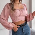 thumbnail image 6 of Titcea Tops for Women Trendy Lantern Sleeve Waist Chiffon Round Neck Long Sleeve Blouses Cute Sexy Casual Shirts, 6 of 8