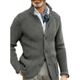 thumbnail image 1 of xiaxaixu Men Sweaters Long Sleeve Cardigan Solid Color Stand Collar Button Down Sweaters Fall Winter Knitted Coats with Pockets, 1 of 7