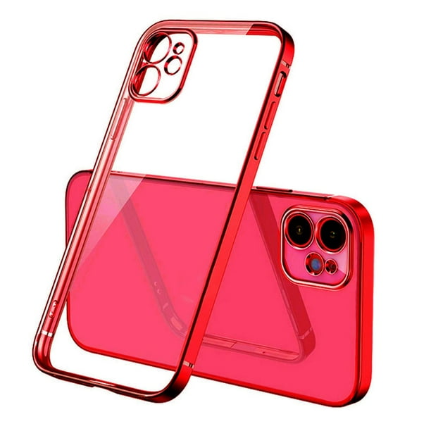 Luxury Plating Clear Case Ultra-thin Slim Transparent Fashion Back Cover  Case For Apple iPhone 12 - Red 