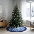 thumbnail image 4 of Hyknon Christmas Tree Skirt, 23.62" Round Blue White Flower Tree Skirt, Red‑Trimmed Winter Holiday Decor Tree Base Mat, Thick Reusable Festive Xmas Tree Base Cover for Indoor Xmas Holidays Home Decor, 4 of 6