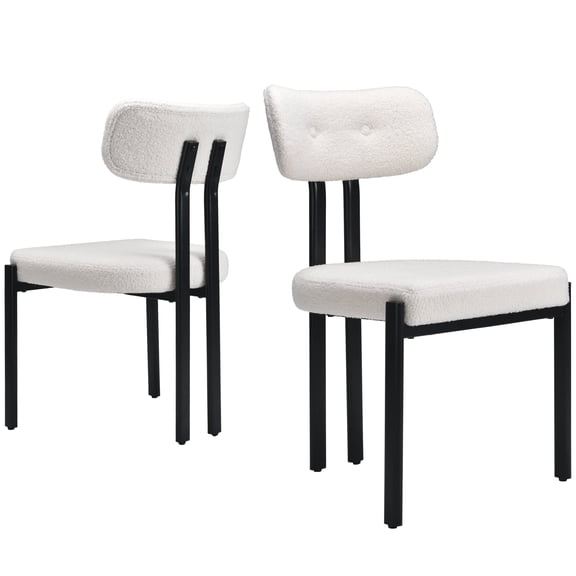 Someet Dining Chairs Set of 2, Mid Century Modern Kitchen Chairs with Lambswool Material for Kitchen, Living Room, Dining Room, White