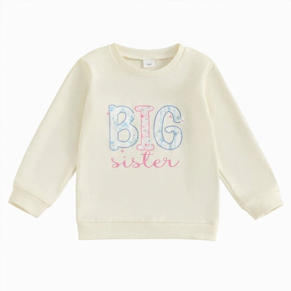 mgoYE Big Sister Little Sister Matching Outfit Newborn Baby Girl Long Sleeve Toddler Girl Sweatshirt Pullover Top(White,18-24 Months)