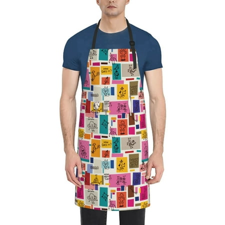 

Ocsxa Cute Doodles Apron With Pockets Kitchen Bib Waterproof Resistant Women Men Unisex Adjustable