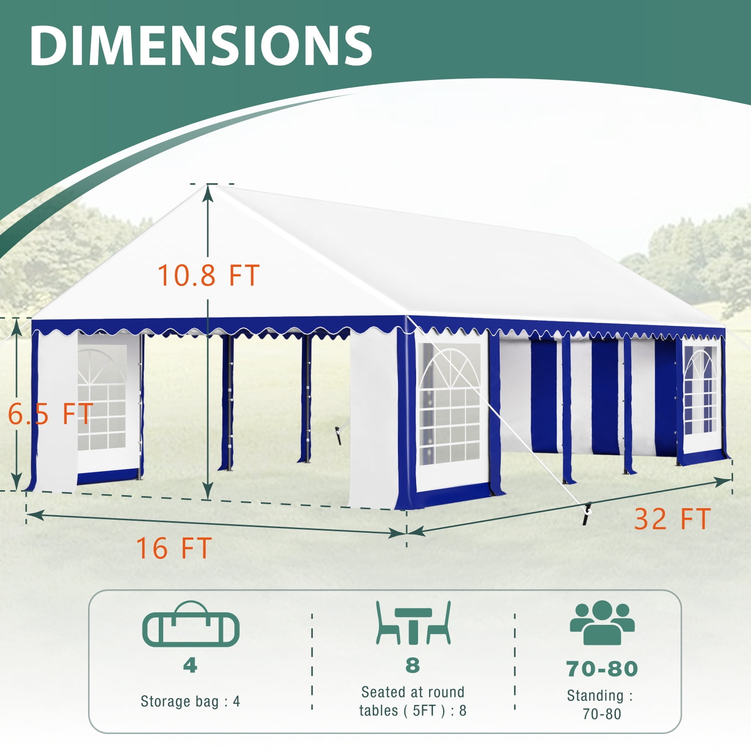 Summit Living 16'X32' Party Tent Outdoor Event Shelter Canopy