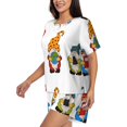 thumbnail image 2 of Kdxio Gnomes Are Holding School Supplies Print Pajamas Sets for Women Short-Sleeved Pjs with Lounge Shorts Two Piece Sleepwear S-4XL, 2 of 5
