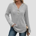thumbnail image 4 of ABATAB Ribbed Knitted Hoodie for Women Soft Long Sleeve Button Sweatshirts with Hood Lightweight Drawstring Pullover Tops(XX-Large,Gray), 4 of 6