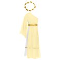 thumbnail image 4 of LiiYii Kids Girls Ancient Greek Princess Outfits One Shoulder Maxi Toga Dress with Wreath Headband Yellow 16, 4 of 7
