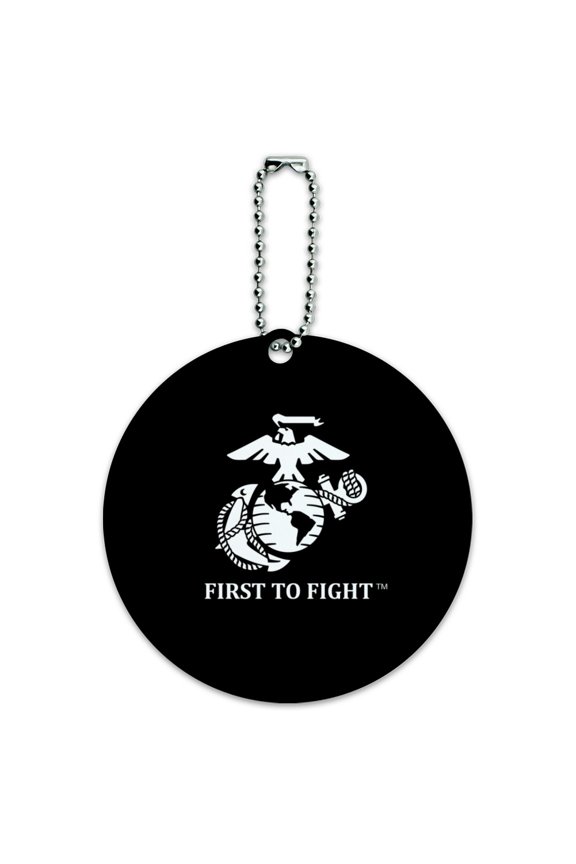Marine Corps USMC First to Fight Black White Logo Officially Licensed Round Luggage ID Tag Card Suitcase Carry-On