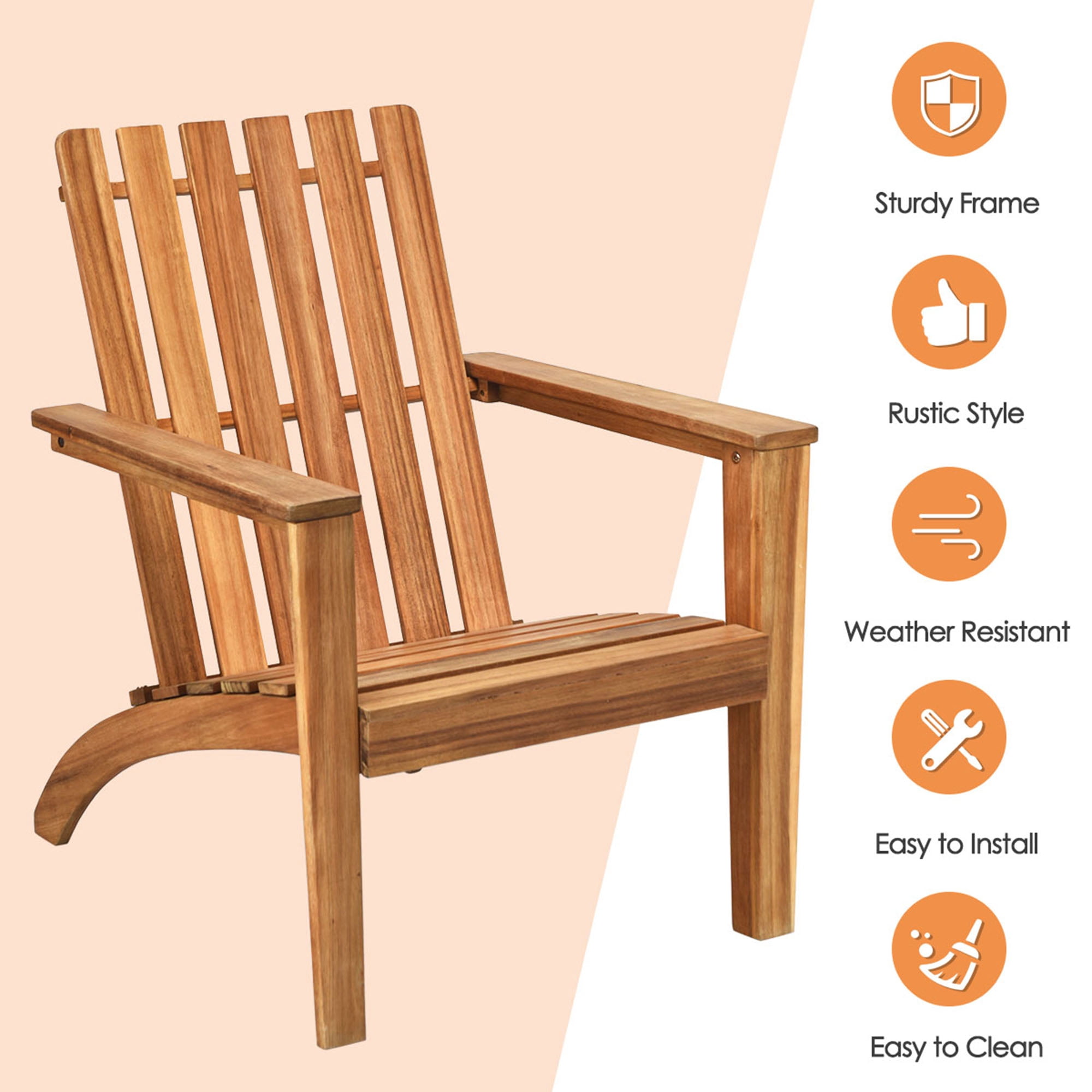 Gymax 4PCS Adirondack Chair Acacia Wood Fire Pit Chair w/ Backrest and Armrests Campfire Chair Outdoor Lawn Chair for Patio
