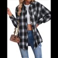 thumbnail image 3 of Camisas de Franela con Botones para Mujer, Camisas A Cuadros de Larga, Blusa Informal de Negocios Negro S, 3 of 9