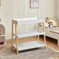 thumbnail image 2 of Mesa cambiador portátil de madera para bebé - Estante doble de almacenamiento - Colchón impermeable - Barandillas de seguridad - Color madera y blanco, 2 of 7