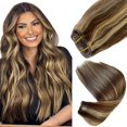 thumbnail image 1 of Coser en extensiones de cabello humano 20 pulgadas 100G Balayage marrón chocolate a reflejos rubios Trama atada a mano para cabello real reflejos rubios, 1 of 5
