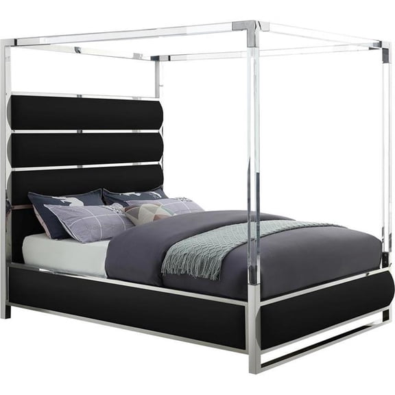 Meridian Furniture Encore Solid Wood and Vegan Leather King Bed in Black