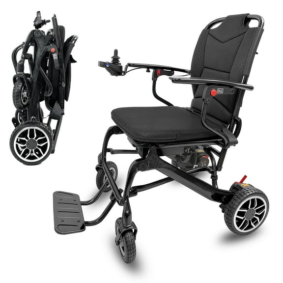 37 LBS Lightweight Carbon Fiber Electric Wheelchairs for Adults, 30 Miles Long Range Foldable Motorized Wheelchair with 2 Lithium Batteries & Dual Motors