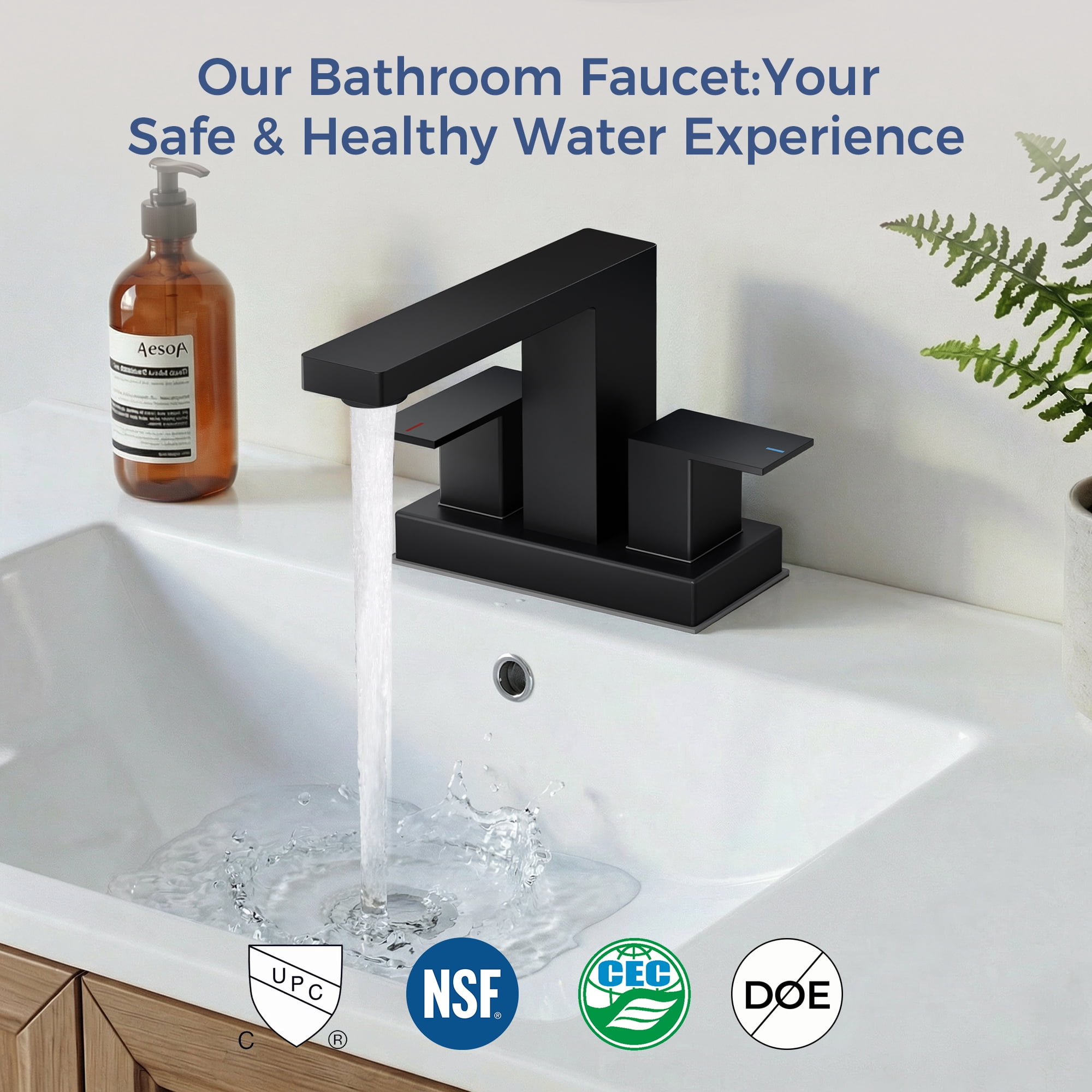 TVOFEK 4 inch Centerset Bathroom Faucet 2 or 3 Holes, Black Bathroom Sink Faucet Two Handles with Metal Pop up Drain and cUPC Hoses for Vanity RV Restroom