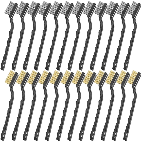 24 Pieces Small Wire Brush, 6.7 Inch Scratch Brushes, 12 Stainless Steel Cleaning Brushes, 12 Brass Brush, Curved Handle Wire Bristle for Cleaning Welding Slag Rust Tool